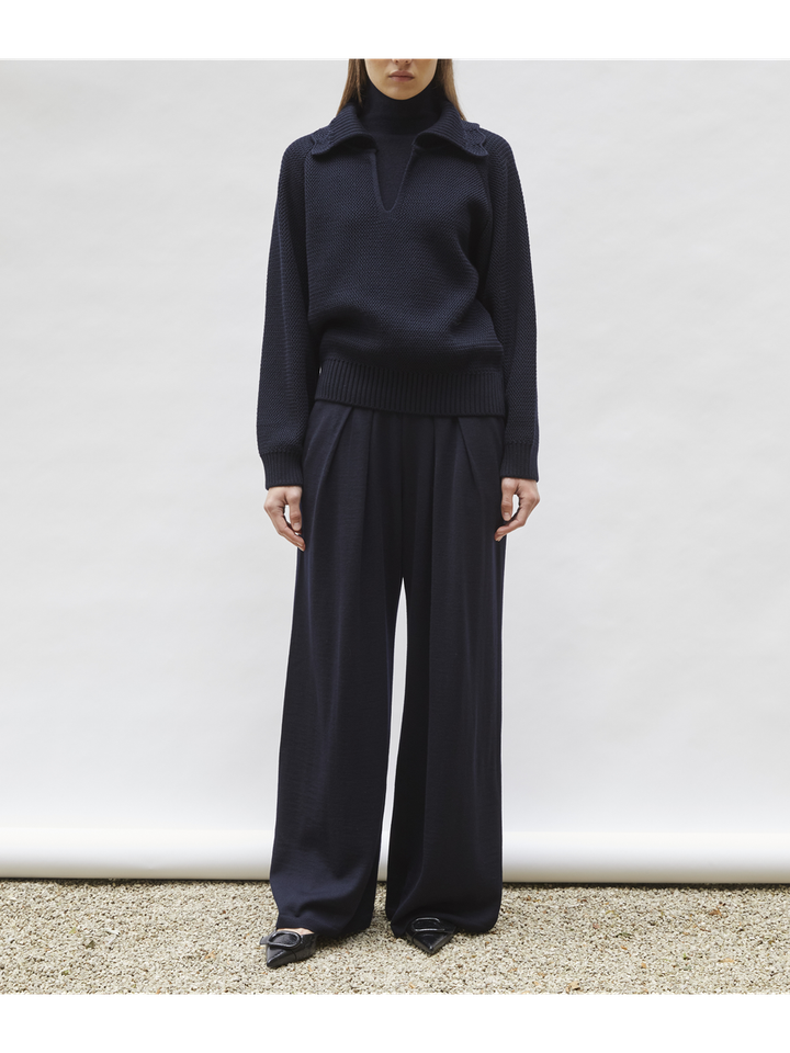 Donkerblauwe pull met rolkraag Nora Molli