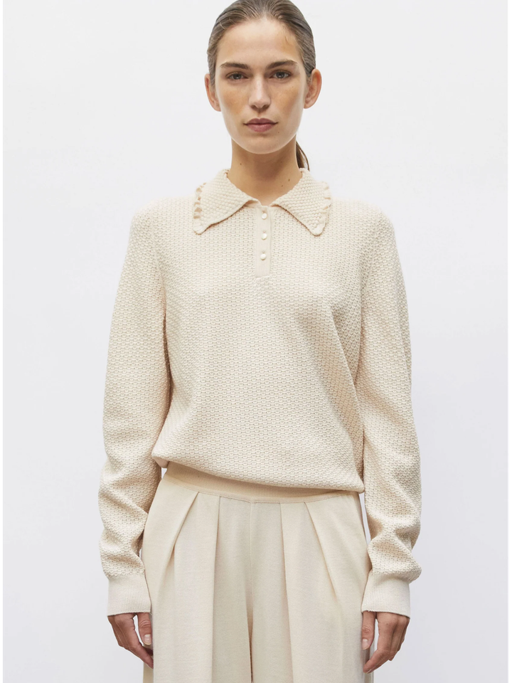 Beige trui met ruffle detail Molli Dune