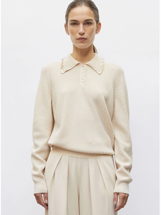 Beige trui met ruffle detail Molli Dune