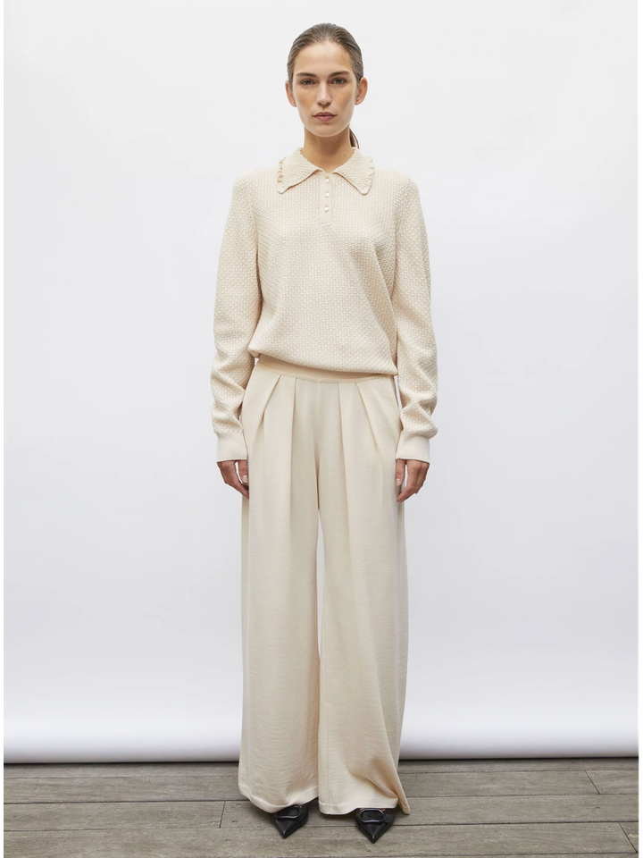 Beige trui met ruffle detail Molli Dune