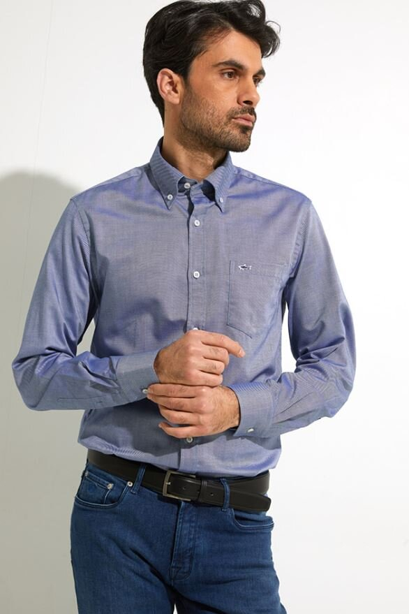 Blauw katoenen hemd regular fit met lange mouwen Paul & Shark