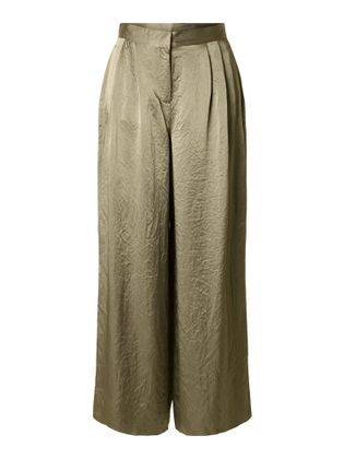 Selected Kaki glanzende wijde broek met bandplooi