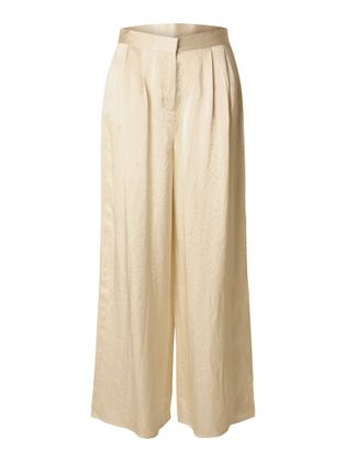 Selected Beige glanzende wijde broek met bandplooi