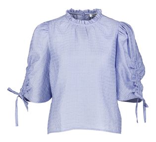 Co'Couture Blauwe bloes met ruit motief en pofmouw