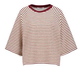 Co'Couture Ecru oversized t-shirt met bordeaux strepen