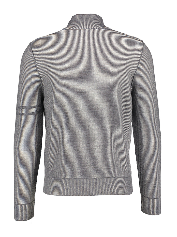 Grijze gestreepte wollen trui met korte rits Phil Petter
