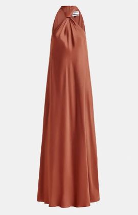 Essentiel Bruine maxi halterjurk met knoopdetail Huppsala