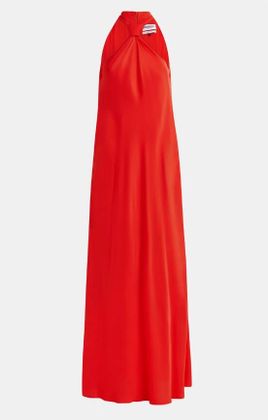 Essentiel Rode maxi halterjurk met knoopdetail Huppsala