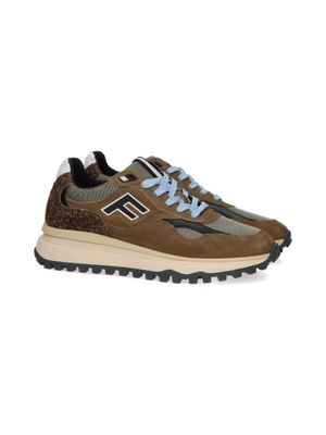 Bruinkleurige lage sneakers met lichtblauwe veters Gripper Floris Van Bommel