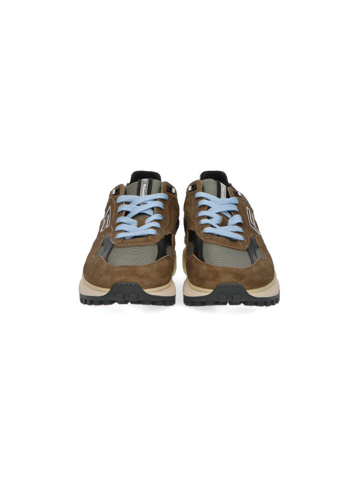 Bruinkleurige lage sneakers met lichtblauwe veters Gripper Floris Van Bommel