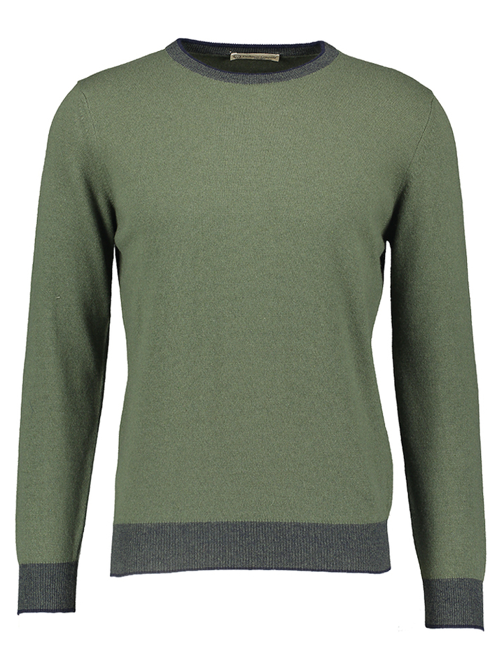 Donkergroene trui met blauwe details Cashmere Company 