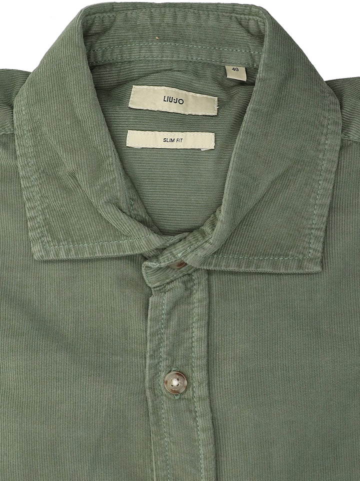 Donkergroen ribfluwelen hemd (slim fit) met lange mouwen Lui Jo
