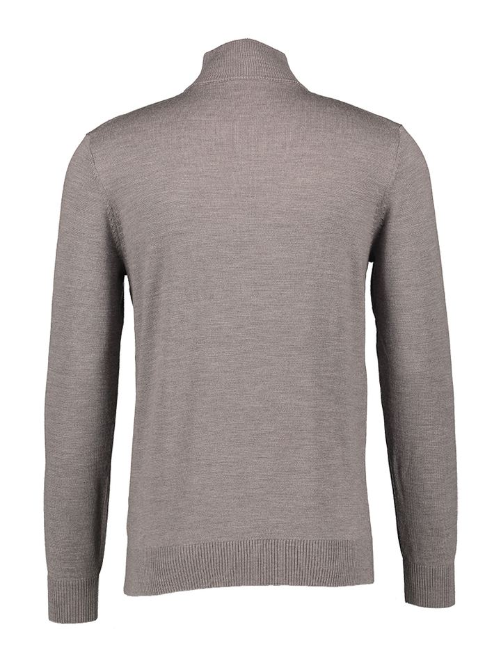 Taupe kleurige trui in merino wol met korte rits Saul Seven Dials