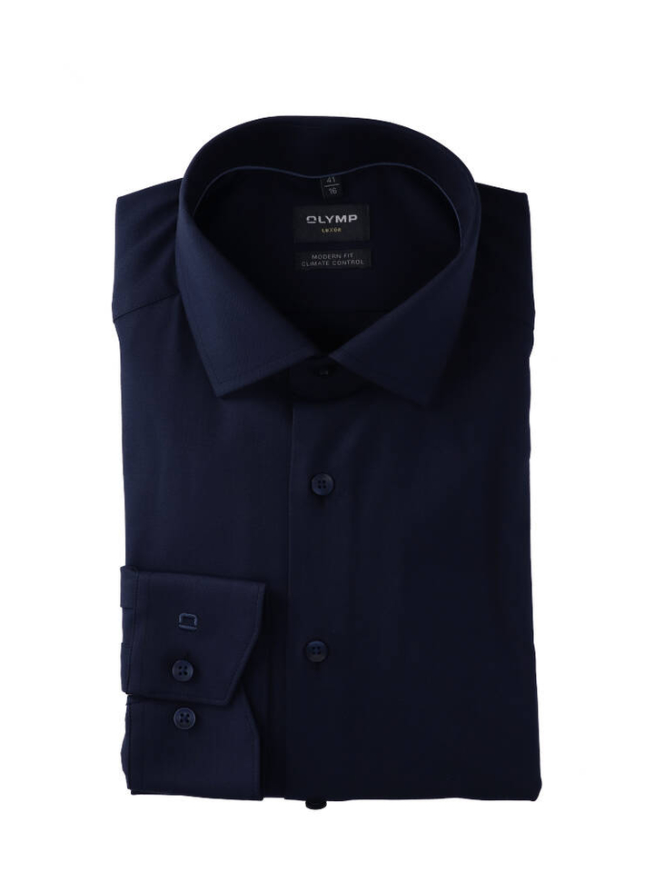 Donkerblauw katoenen hemd (regular fit) met lange mouwen Olymp