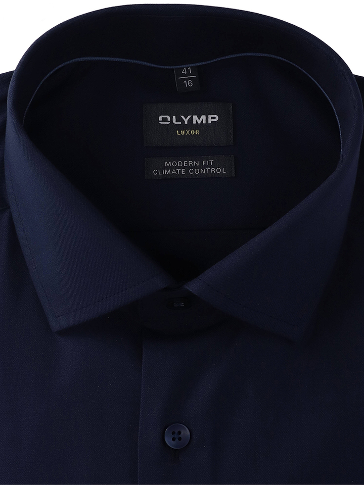 Donkerblauw katoenen hemd (regular fit) met lange mouwen Olymp