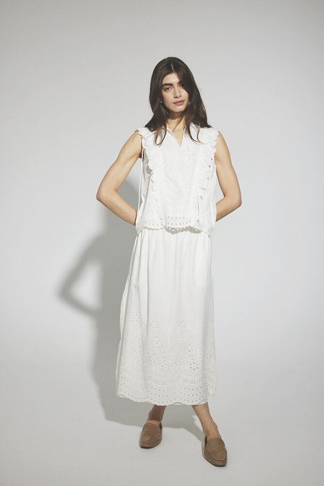 Witte uitlopende rok met broderie detail Yasluma Y.A.S