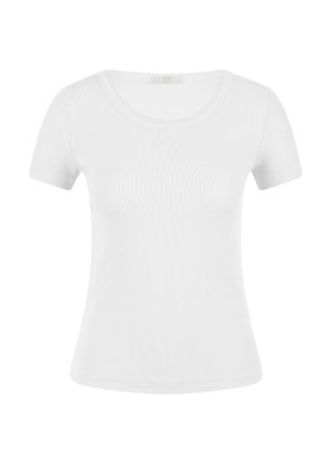 Riani Witte katoenen t-shirt in ribbel met ronde hals en korte mouwen