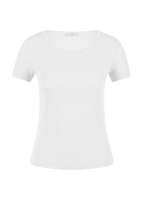 Witte katoenen t-shirt in ribbel met ronde hals en korte mouwen Riani