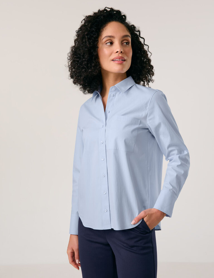 Lichtblauwe katoenen blouse met lange mouwen Gerry Weber