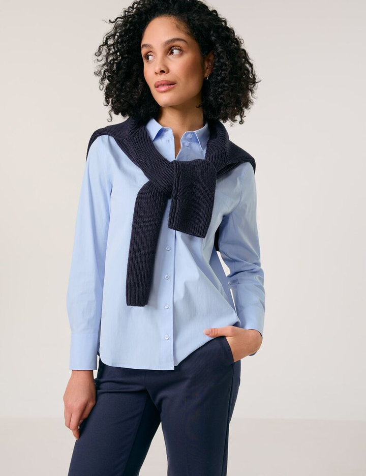 Lichtblauwe katoenen blouse met lange mouwen Gerry Weber