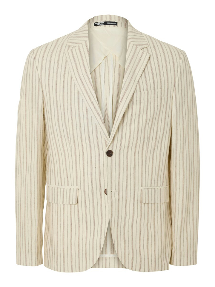 Beige gestreepte linnen blazer Henley Selected