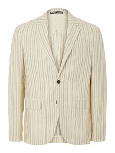 Selected Beige gestreepte linnen blazer Henley