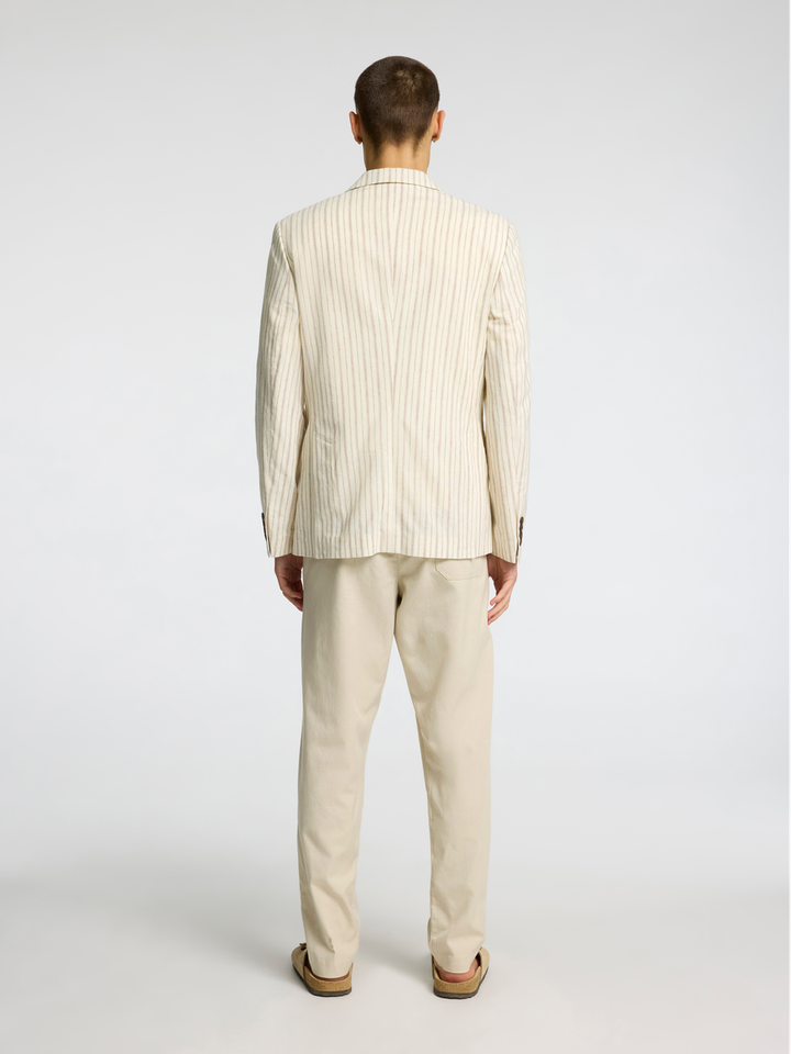 Beige gestreepte linnen blazer Henley Selected