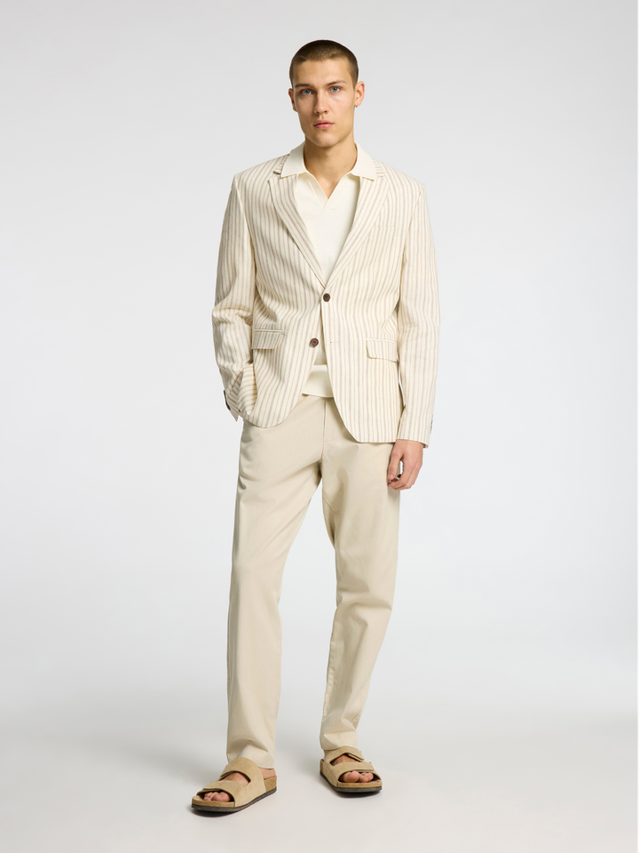 Beige gestreepte linnen blazer Henley Selected