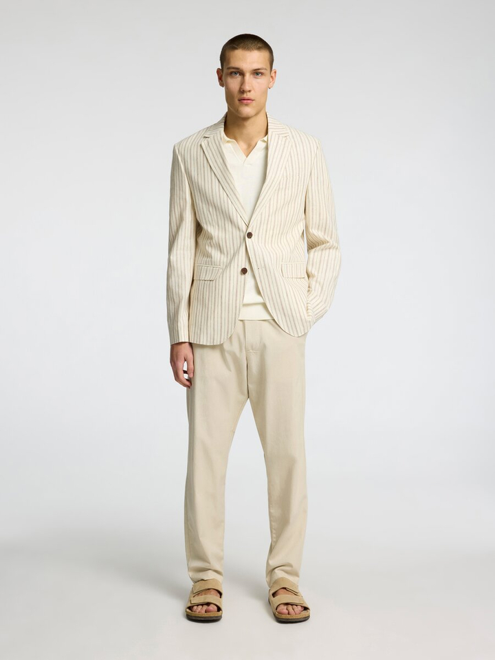 Beige gestreepte linnen blazer Henley Selected