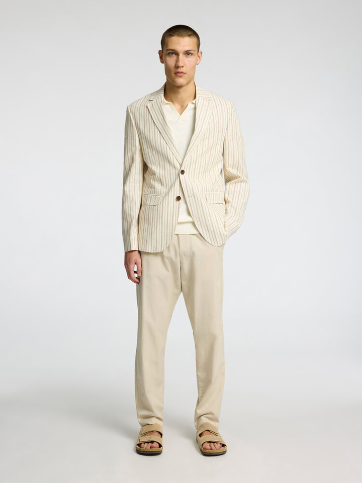 Beige gestreepte linnen blazer Henley Selected