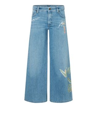 Cambio Lichtblauwe loose fit cropped jeans met multicolor details Palazzo Cropped