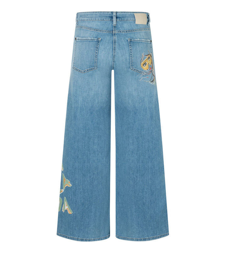 Lichtblauwe loose fit cropped jeans met multicolor details Palazzo Cropped Cambio