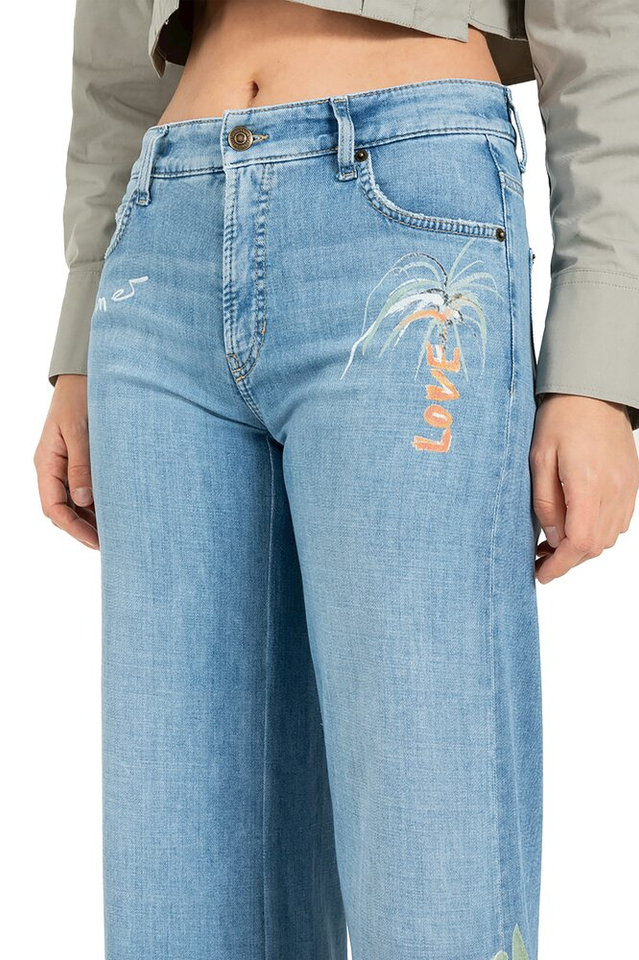 Lichtblauwe loose fit cropped jeans met multicolor details Palazzo Cropped Cambio