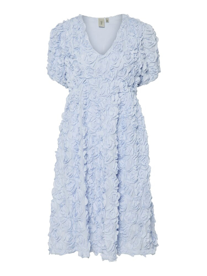 Lichtblauwe jurk met V-hals en korte mouwen Yasrosiva Y.A.S