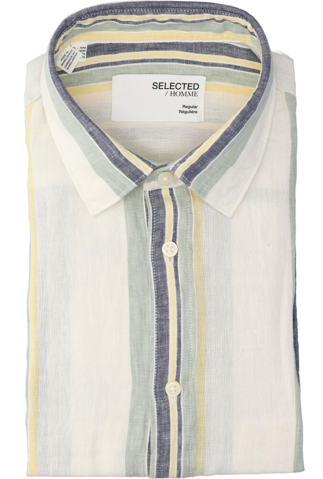 Egret linnen hemd (regular fit) met multi stripes en lange mouwen Selected