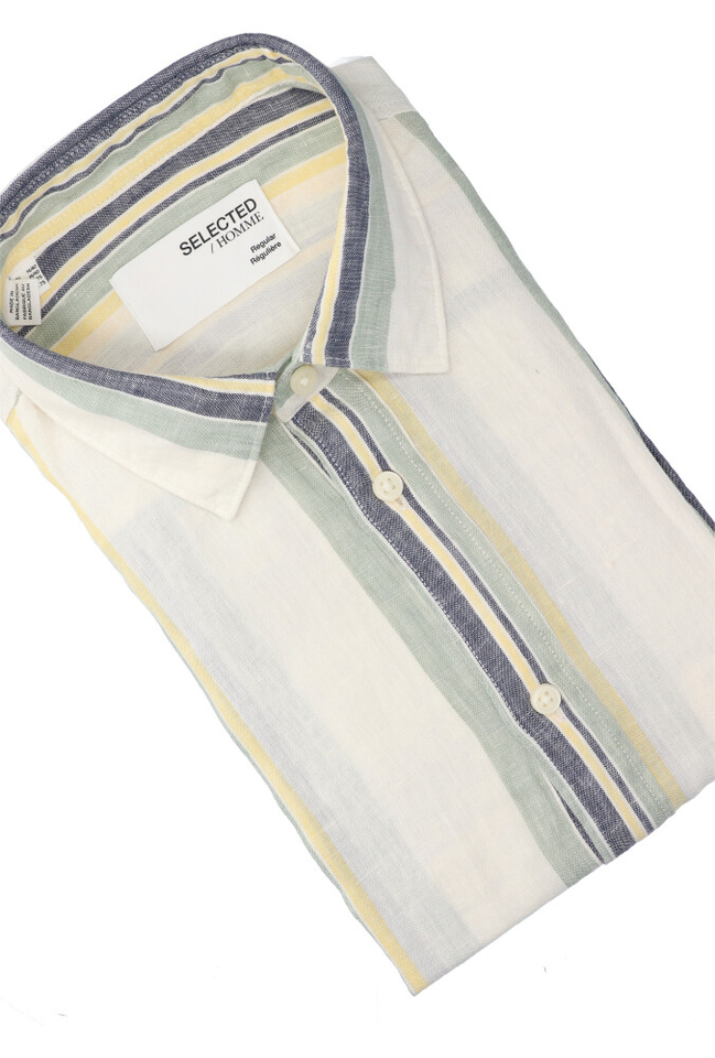 Egret linnen hemd (regular fit) met multi stripes en lange mouwen Selected