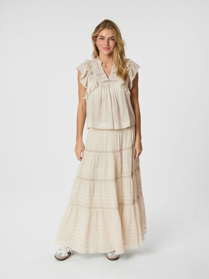 Ecru/beige rok met broderie en elastiek Felicia Neo Noir