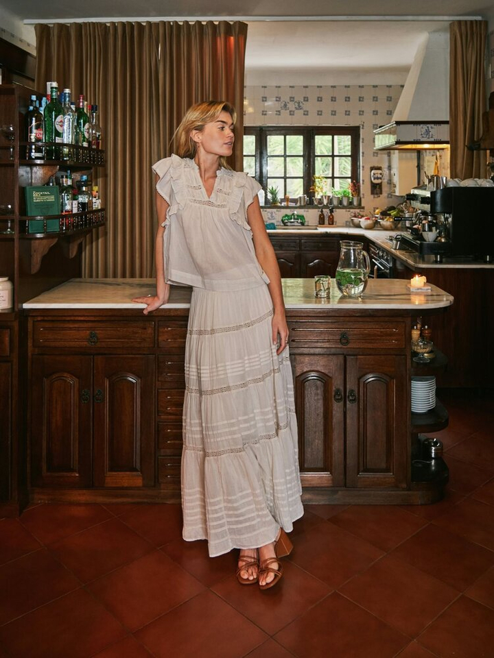 Ecru/beige rok met broderie en elastiek Felicia Neo Noir
