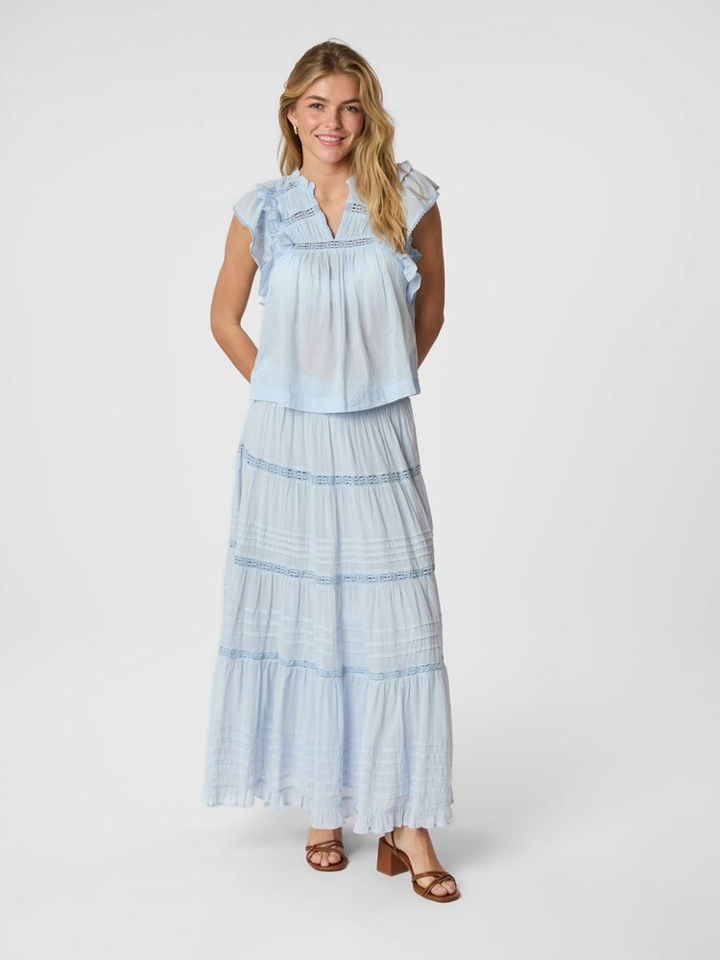 Licht blauwe rok met broderie en elastiek Felicia Neo Noir 