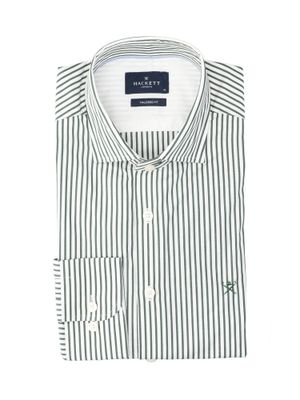 Wit katoenen hemd (regular fit) met groene strepen en lange mouwen Hackett