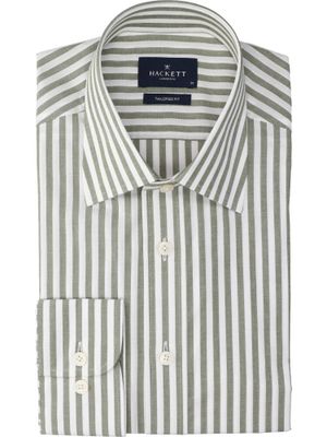 Wit en lichtgroen katoenen gestreept hemd (regular fit) met lange mouwen Hackett