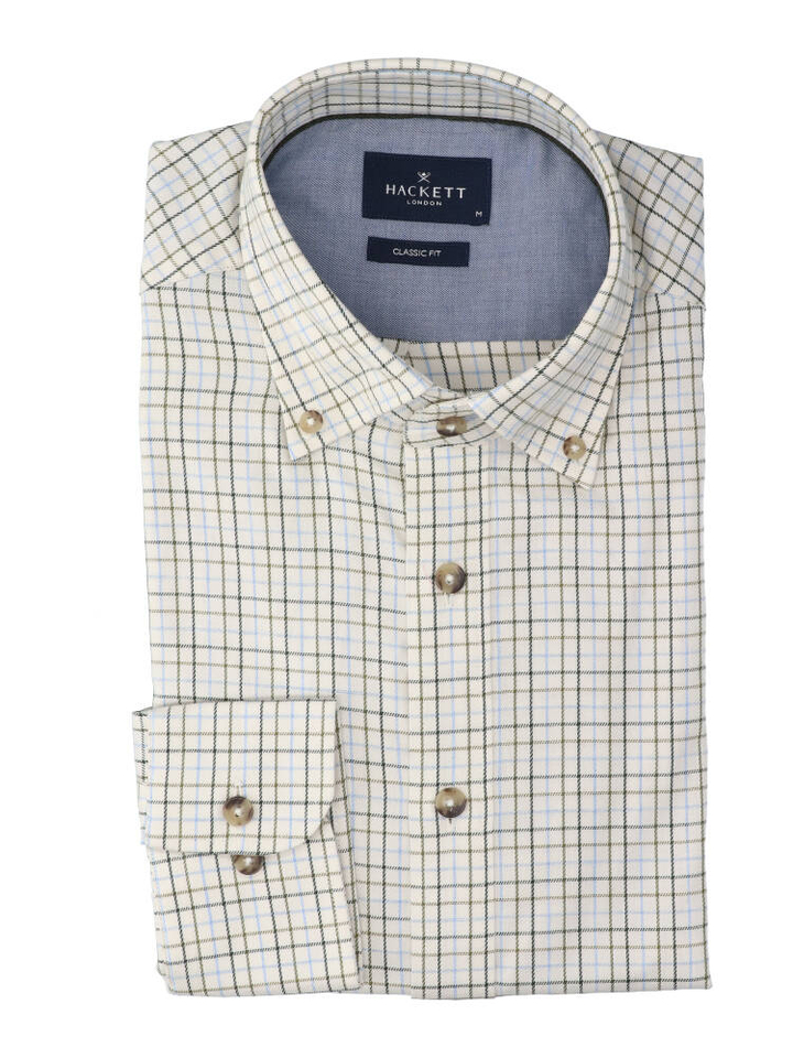 Beige katoenen hemd (regular fit) met ruiten en lange mouwen Hackett