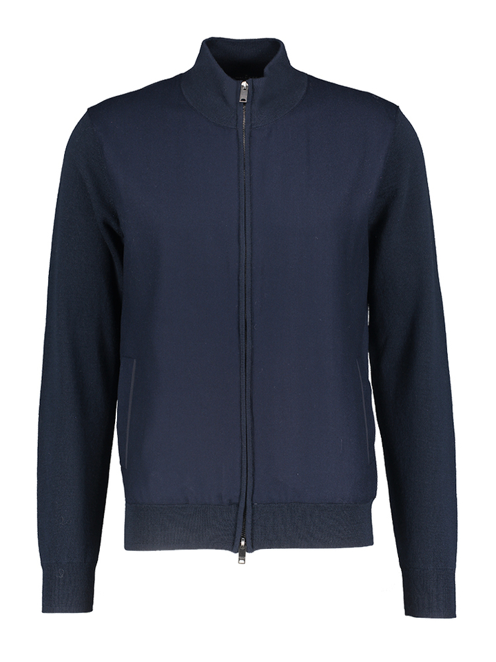Donkerblauwe wollen gilet met rits Hackett