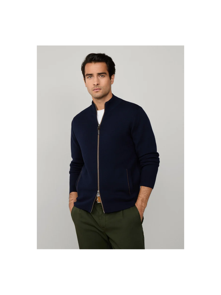 Donkerblauwe wollen gilet met rits Hackett