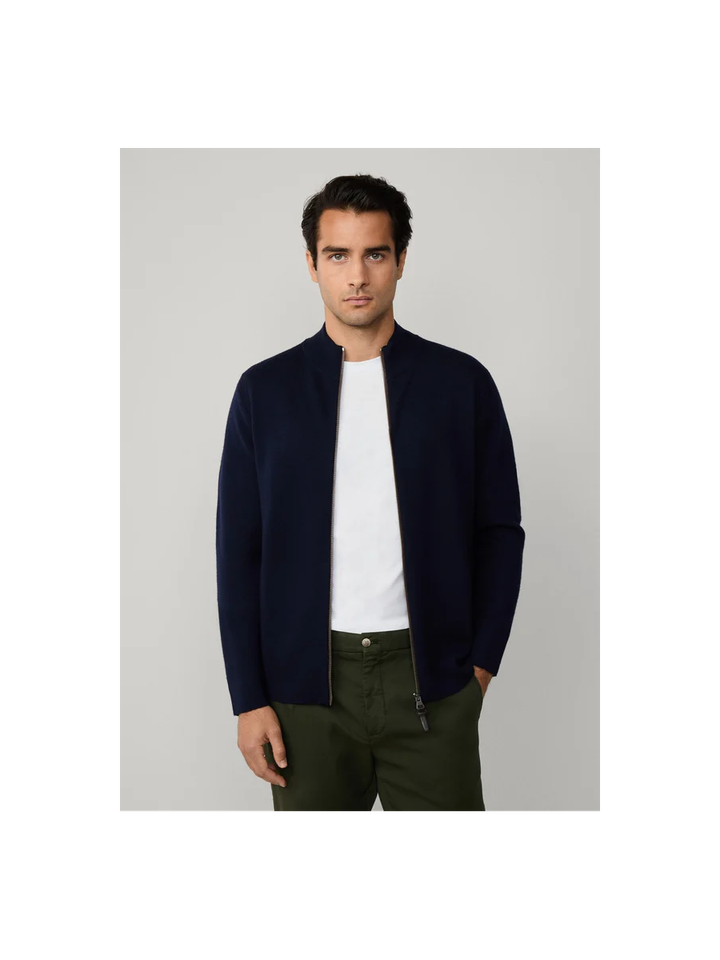 Donkerblauwe wollen gilet met rits Hackett