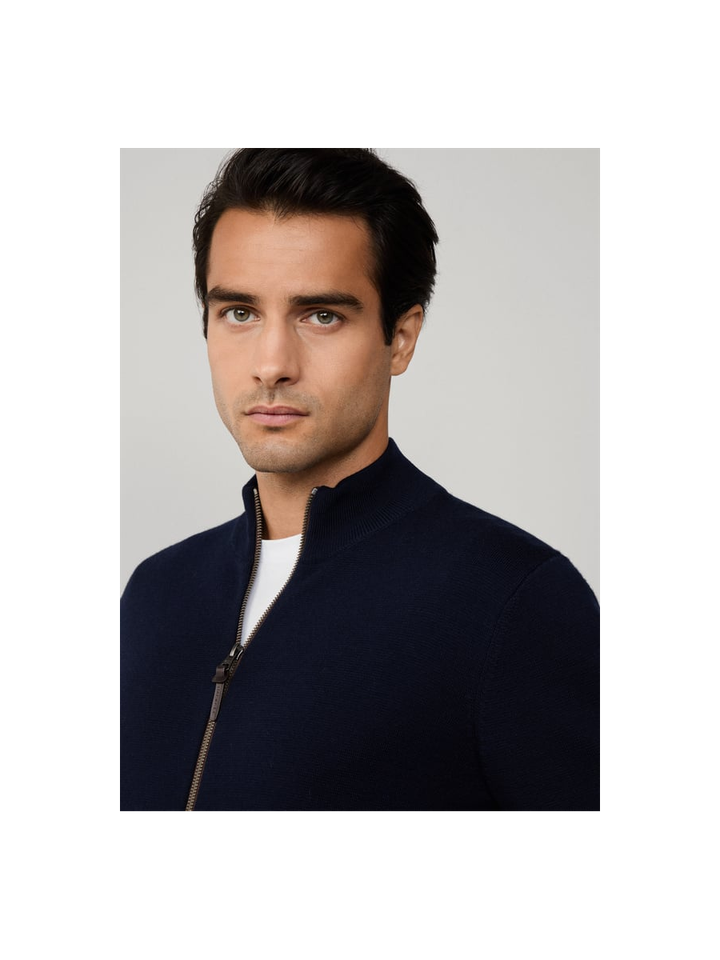 Donkerblauwe wollen gilet met rits Hackett