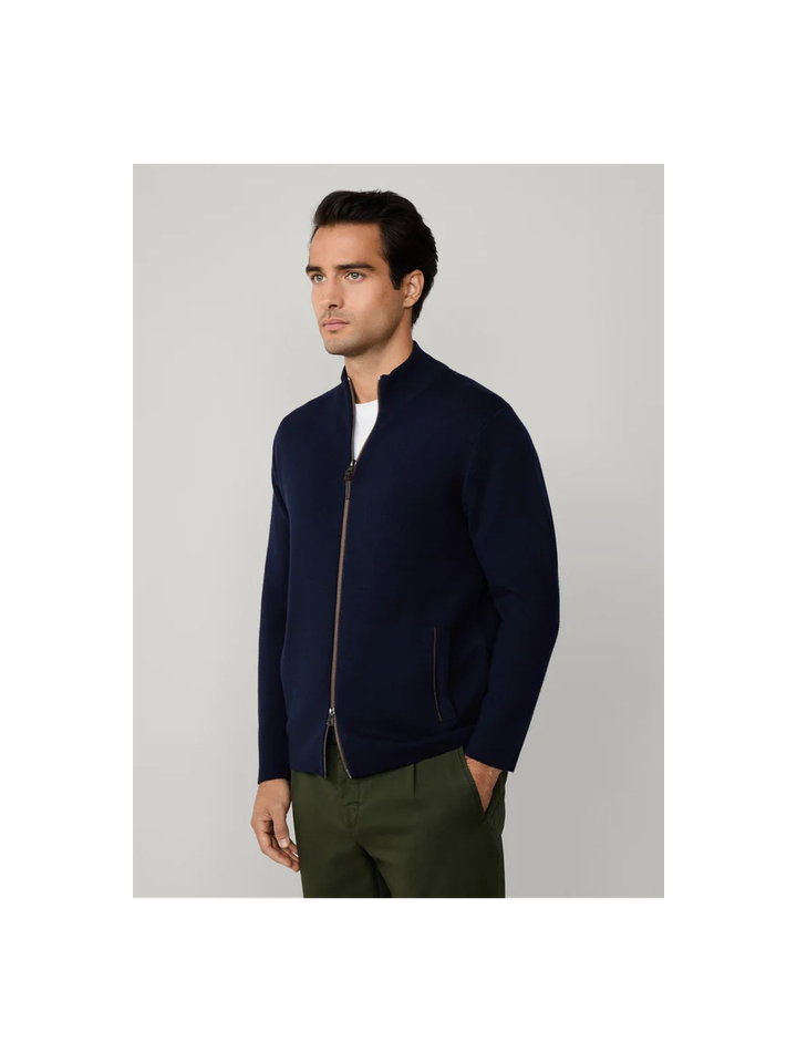 Donkerblauwe wollen gilet met rits Hackett