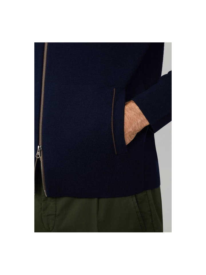 Donkerblauwe wollen gilet met rits Hackett