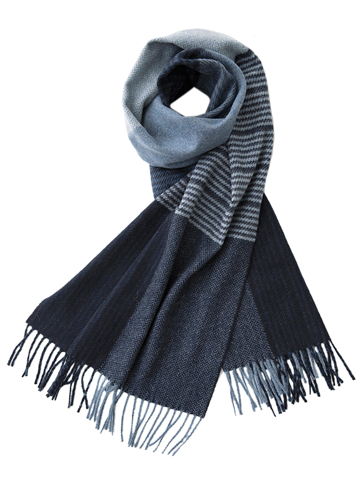 Blauwkleurige wollen sjaal in diverse printen Hackett