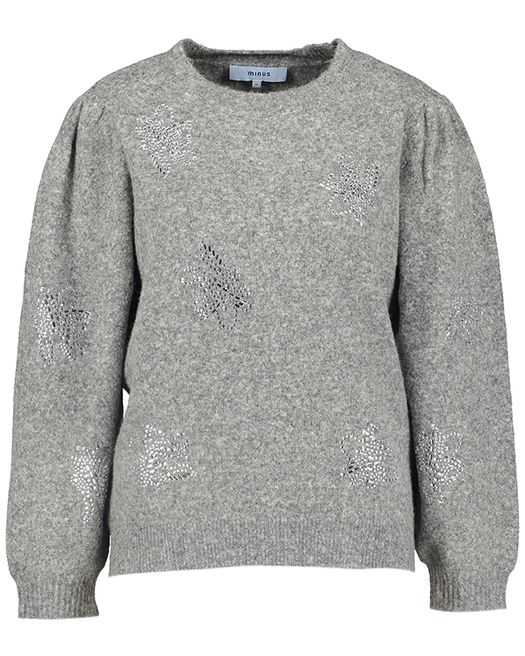 Grijze trui met zilver kleurige strass Ludine Minus